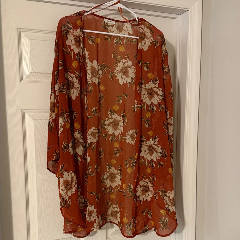 Maurices Rust Floral Kimono